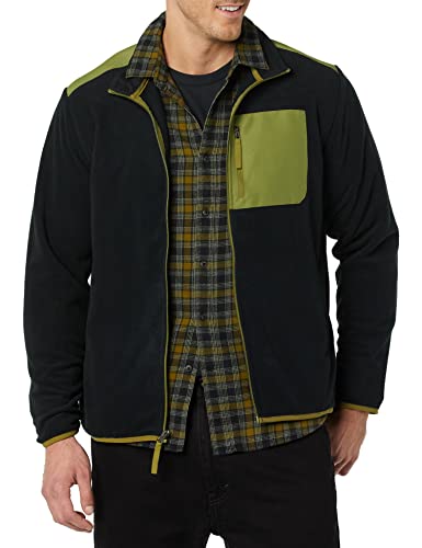 Amazon Essentials Full-Zip Polar Fleece Jacket Chaqueta de Forro, Negro/Verde Oliva, Bloque De Color, L