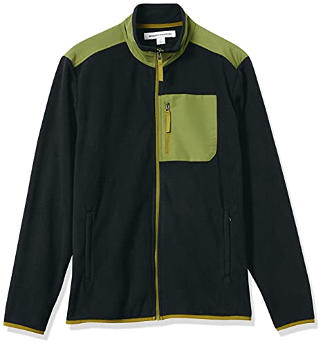 Amazon Essentials Full-Zip Polar Fleece Jacket Chaqueta de Forro, Negro/Verde Oliva, Bloque De Color, L