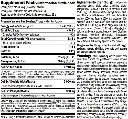 AMIX - Aminoácido en Polvo CellEx Unlimited - Pre Entrenamiento para Aumentar el Rendimiento y la Intensidad - Complemento Alimenticio - Sabor Neutro - 520 g