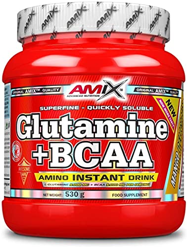 AMIX - Bcaa Glutamina - 530 Gramos - Complemento Alimenticio de Glutamina en Polvo - Reduce el Catabolismo Muscular - Óptimo para Deportistas - Sabor Mango - Aminoácidos Ramificados