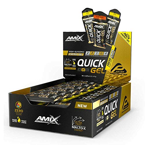 AMIX - Complemento Vitamínico Quick Gel - 40 Sobres de 45 g - Rápida Absorción - Ayuda a Retrasar la Fatiga y Aporta Energía - Formulado a Base de Palatinosa - Sabor Limón