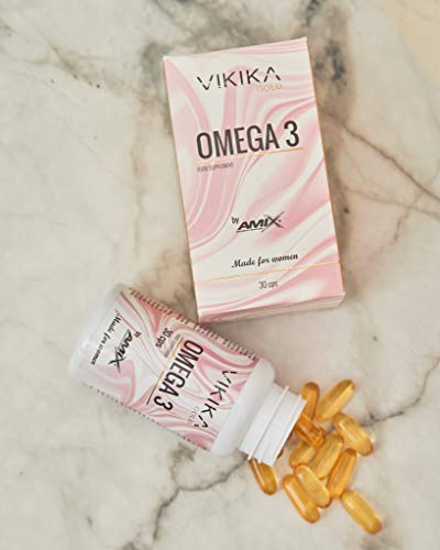 AMIX Nutrition | Vikika Gold Omega 3 | Suplemento Alimenticio con Omega 3 | Aceite de Pescado 1000 g | 30 Cápsulas | 180 mg EPA - 120 mg DHA | Vitaminas Mujer | Para Subir Defensas