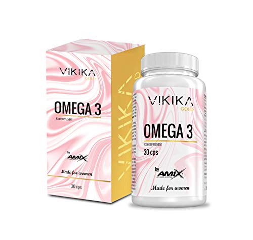 AMIX Nutrition | Vikika Gold Omega 3 | Suplemento Alimenticio con Omega 3 | Aceite de Pescado 1000 g | 30 Cápsulas | 180 mg EPA - 120 mg DHA | Vitaminas Mujer | Para Subir Defensas
