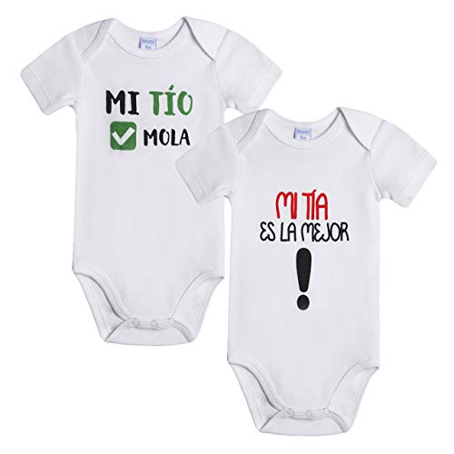 Amomí Body de Manga Corta Bebe - Ragalos Originales para Padres Primerizos Pack 2 Pcs Algodón 100% (3 Meses, Tios)