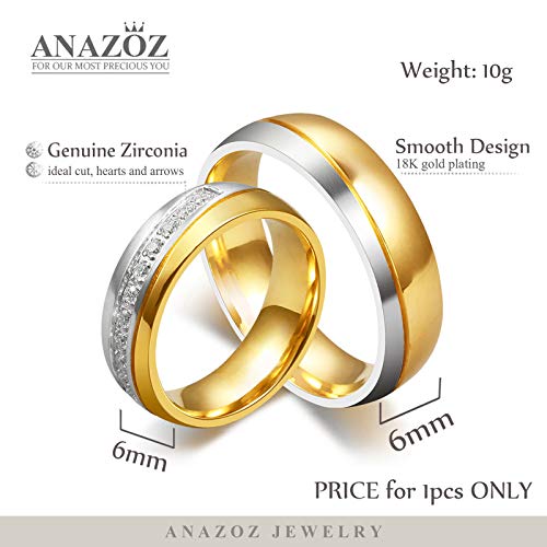 ANAZOZ Anillo 1 Pcs Anillo Acero Inoxidable Anillo Compromiso Anillo de Parejas Anillo Mujer Oro Anillo Hombre Oro Tamaño 20