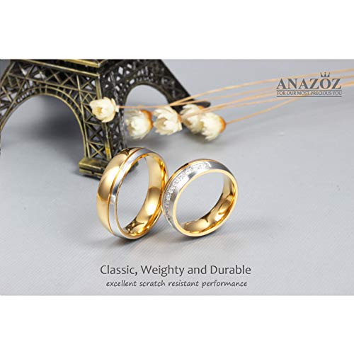 ANAZOZ Anillo 1 Pcs Anillo Acero Inoxidable Anillo Compromiso Anillo de Parejas Anillo Mujer Oro Anillo Hombre Oro Tamaño 20