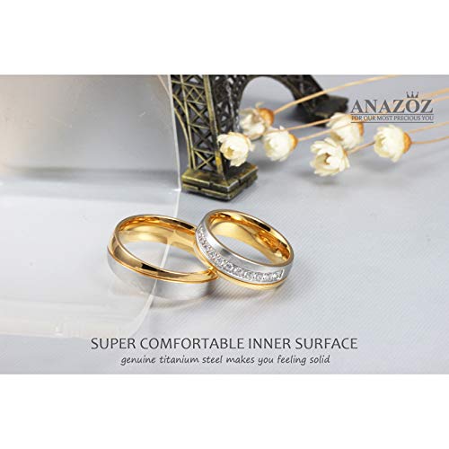 ANAZOZ Anillo 1 Pcs Anillo Acero Inoxidable Anillo Compromiso Anillo de Parejas Anillo Mujer Oro Anillo Hombre Oro Tamaño 20