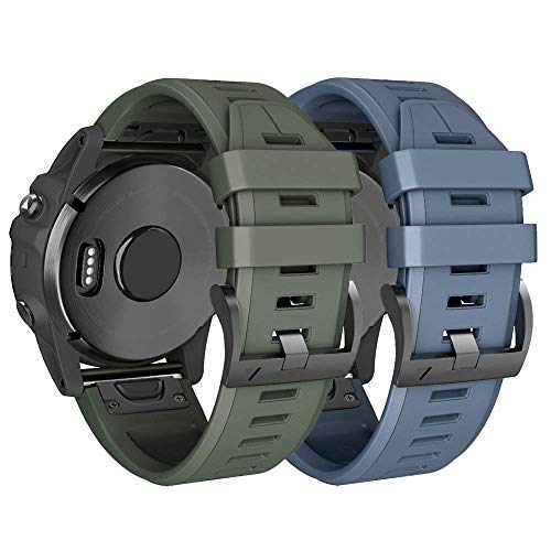 ANBEST Pulsera de Silicona Compatible con Garmin Fenix ​​5/Fenix ​​6 Correa, Brazalete de Liberación Rápida Para Fenix ​​5 Plus/Fenix ​​6 Pro/Forerunner 935/945, Ejercito verde, Roca