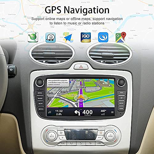 Android Radio De Coche para Ford Focus Mondeo Kuga Galaxy C-MAX S-MAX, Hikity Bluetooth Estéreo De Coche GPS Navegación Automóvil Pantalla Táctil Estéreo con WiFi FM Mirror Link (Negro)