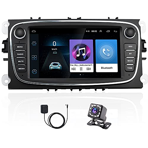 Android Radio De Coche para Ford Focus Mondeo Kuga Galaxy C-MAX S-MAX, Hikity Bluetooth Estéreo De Coche GPS Navegación Automóvil Pantalla Táctil Estéreo con WiFi FM Mirror Link (Negro)