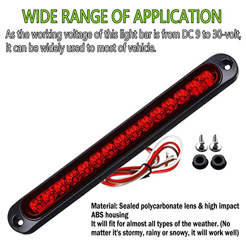 Andylies 2 Piezas 10 Pulgadas 15 LED Luz de Remolque LED Luz de Parada de Luz Trasera Tercera Tira de Barra de Freno para Barcos de Servicio Pesado Camiones Rojo