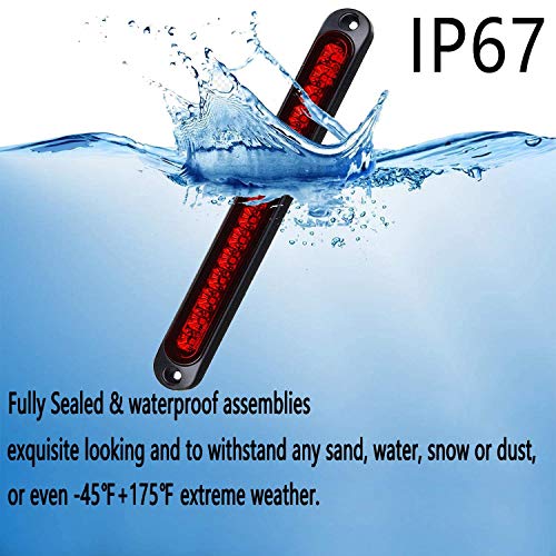 Andylies 2 Piezas 10 Pulgadas 15 LED Luz de Remolque LED Luz de Parada de Luz Trasera Tercera Tira de Barra de Freno para Barcos de Servicio Pesado Camiones Rojo