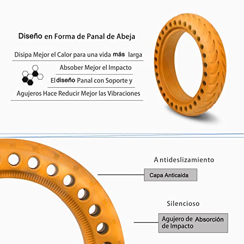 ANSENI® Ruedas Macizas Naranja para Patinete Electrico Rueda de 8.5 Pulgadas,Neumáticos de Reemplazo, Rueda Repuesto Antipinchazo Compatible Xiaomi Scooter Electrico M365/Pro/1S Patinete Cecotec