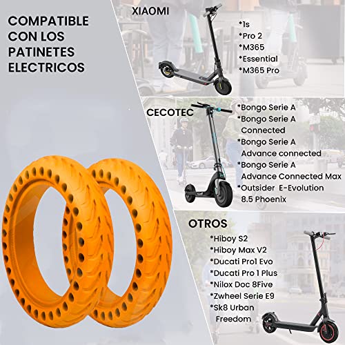 ANSENI® Ruedas Macizas Naranja para Patinete Electrico Rueda de 8.5 Pulgadas,Neumáticos de Reemplazo, Rueda Repuesto Antipinchazo Compatible Xiaomi Scooter Electrico M365/Pro/1S Patinete Cecotec