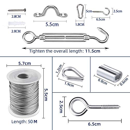 Anyingkai 31PCS Cuerda Acero,Cable de Acero Inoxidable Para Tendedero,Tensores Para Cables,Cable de Acero Galvanizado,Kit de Cuerda de Acero Inoxidable,Cable Acero Inoxidable,Alambre Inoxidable (50M)