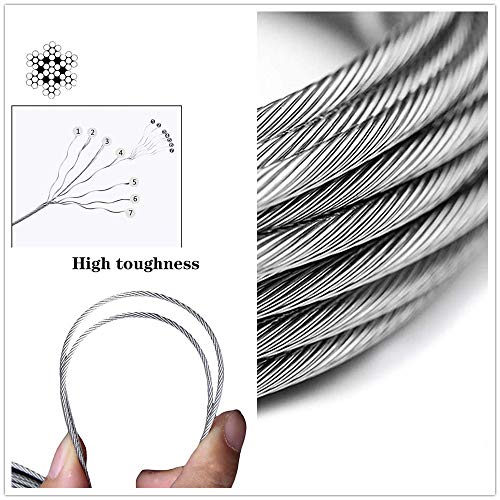 Anyingkai 31PCS Cuerda Acero,Cable de Acero Inoxidable Para Tendedero,Tensores Para Cables,Cable de Acero Galvanizado,Kit de Cuerda de Acero Inoxidable,Cable Acero Inoxidable,Alambre Inoxidable (50M)