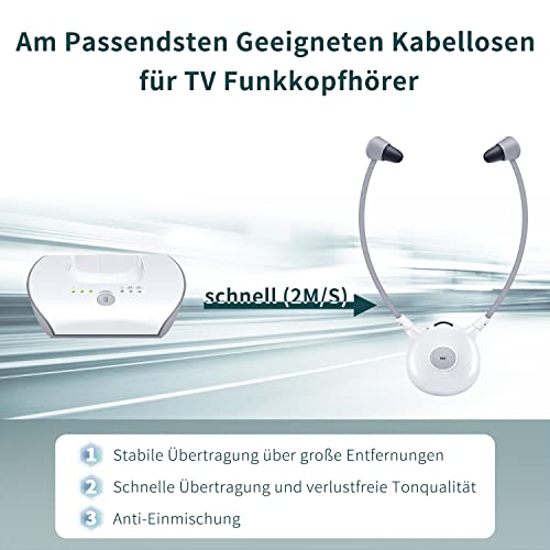 APH100 Auriculares Inalambricos TV, Auriculares TV Inalambricos de Digitales 2,4 GHz con Transmisor para Personas con Oído Daño (3,5 mm AUX, RCA, con 2 Bater)