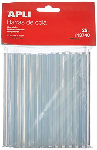 APLI 13740- Recambio barras de cola termofusible Ø 7,5 mm x 10 cm 25 barras - Pack Ahorro