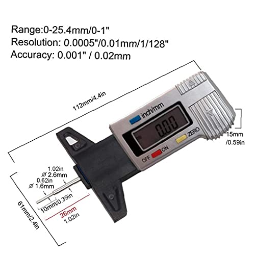 apofly Digital Profundidad del Neumático Pie De Rey Medidores De Espesor De Neumáticos Medición De Profundidad con Pantalla LCD para Los Coches De Plata