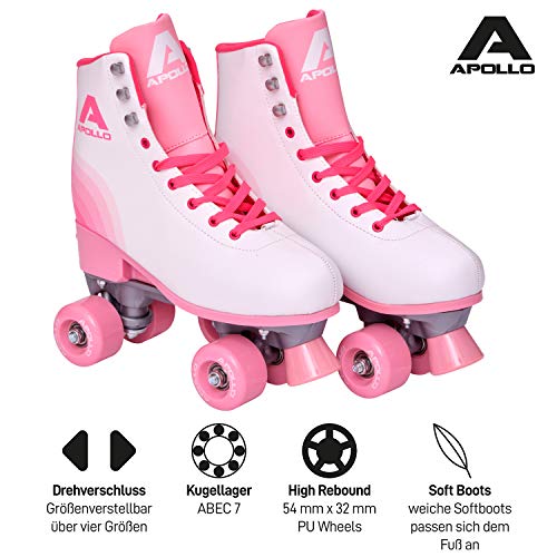 Apollo Patines de 4 Ruedas Clásicos, Patines para Niños, Adolescentes y Adultos, Patines de Niña y Patines de Mujer de Talla Ajustable, 3 Tamaños, Ajustables Talla 31 a 42