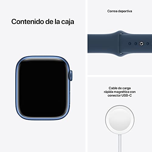 Apple Watch Series 7 (GPS) - Caja de Aluminio en Azul de 45 mm - Correa Deportiva en Color Abismo - Talla única