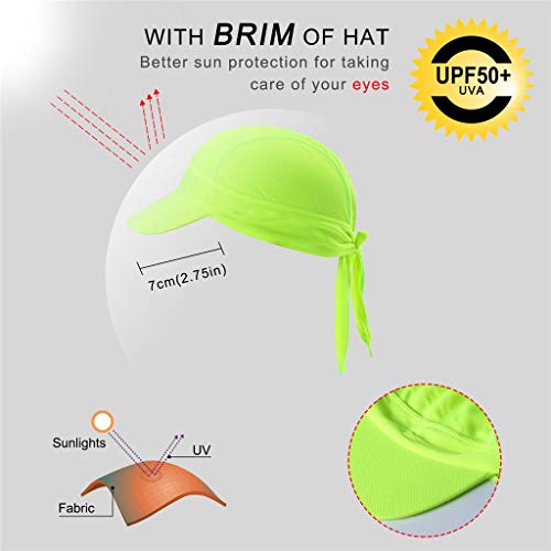 Arcweg Pañuelos de Cabezas Hombres Bandanas Verano Gorros Piratas de Ciclismo con Visera Malla Transpirable UV Protección UPF 50＋Running Deportes al Aire Libre Verde Fluorescente para Cabeza 54-62cm