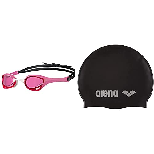 ARENA Cobra Ultra Gafas de natación, Unisex Adulto, Blanco,Negro,Rosa, Talla Única + Classic Gorro De Natación, Unisex Adulto, Negro (Black/Silver), Talla Única