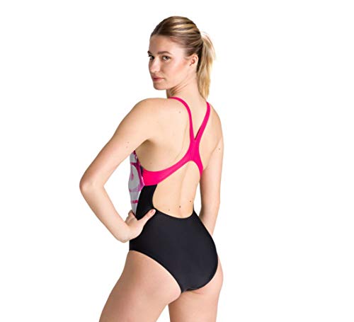 ARENA W Drawing Swim Pro Back One Piece L, Mujer, Black/Freak Rose, 40