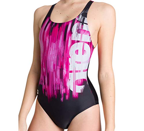 ARENA W Drawing Swim Pro Back One Piece L, Mujer, Black/Freak Rose, 40