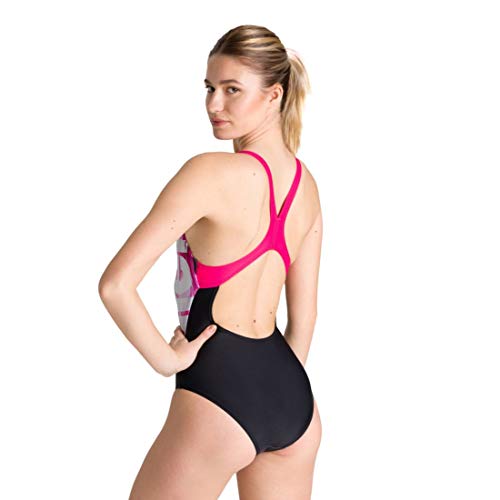 ARENA W Drawing Swim Pro Back One Piece L, Mujer, Black/Freak Rose, 46