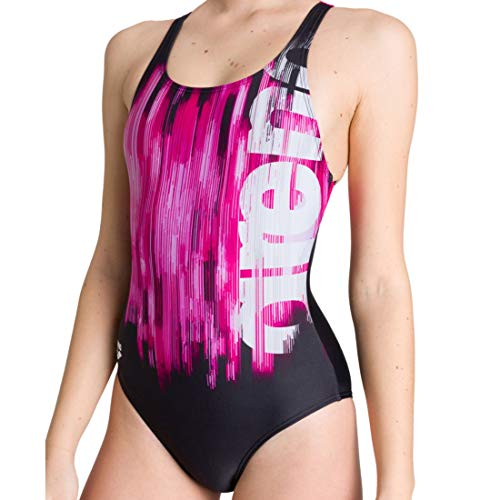 ARENA W Drawing Swim Pro Back One Piece L, Mujer, Black/Freak Rose, 46