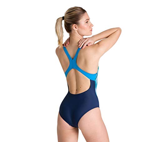 ARENA W Drawing Swim Pro Back One Piece L, Mujer, Navy/Turquoise, 46