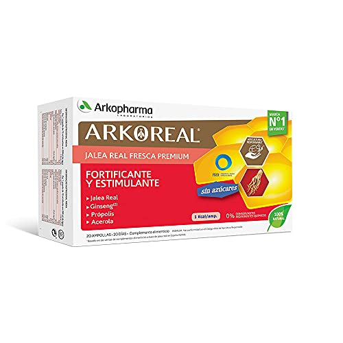 Arkopharma Arkoreal Jalea Real Ginseng Sin Azúcares 20 Ampollas, Plus De Energía, Recuperación Rápida, Multiplica X 2 Tu Resistencia, Complemento Alimenticio