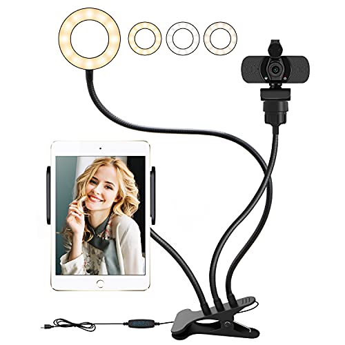 Aro de Luz LED, Anillo de Luz Fotografía Ring Light, 3 Modos de Iluminación, 10 Niveles de Brillo con Conector de 1/4 ", Soporte para teléfono Tablet Micrófono Cámara de video TikTok Youtube