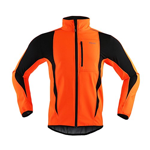 ARSUXEO Invierno Warm UP térmica Softshell Ciclismo chaqueta a prueba de viento impermeable 15-k, naranja/fiesta de bloques, X-Large