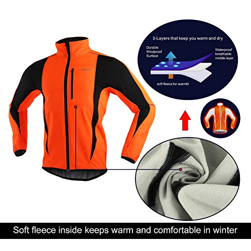 ARSUXEO Invierno Warm UP térmica Softshell Ciclismo chaqueta a prueba de viento impermeable 15-k, naranja/fiesta de bloques, X-Large