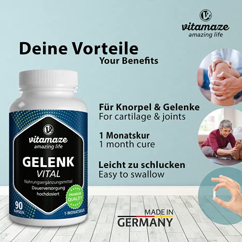 Articulaciones Capsules alta dosis con Glucosamina + Condroitina + Ácido Hialurónico + MSM, 90 Cápsulas para 1 Mes, Suplemento natural sin Aditivos, Qualità Tedesca