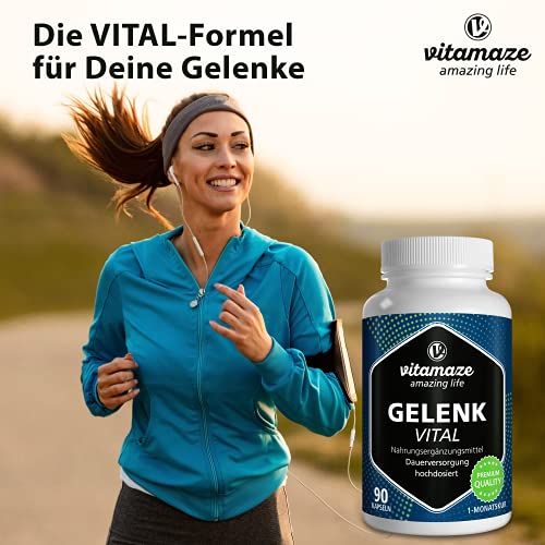 Articulaciones Capsules alta dosis con Glucosamina + Condroitina + Ácido Hialurónico + MSM, 90 Cápsulas para 1 Mes, Suplemento natural sin Aditivos, Qualità Tedesca