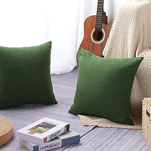 Artscope Set de 2 Funda de Cojín de Poliéster Lino Suave de Color Sólido,Funda de Almohada Cuadrado para Sofá Cama Coche Decoración para Hogar 45x45cm (Verde Oscuro)