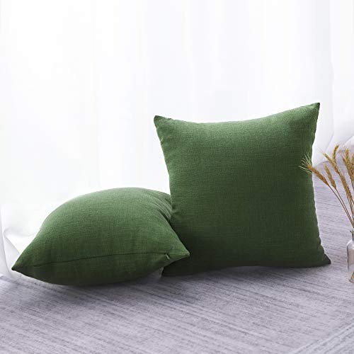 Artscope Set de 2 Funda de Cojín de Poliéster Lino Suave de Color Sólido,Funda de Almohada Cuadrado para Sofá Cama Coche Decoración para Hogar 45x45cm (Verde Oscuro)