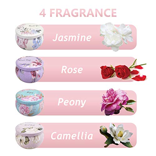 ASANMU - Velas aromáticas para mujer, con caja de regalo, 4 latas, idea regalo para mujer, cera de soja natural, conjunto de velas para Bath Yoga San Valentín, Día de la Madre y Boda