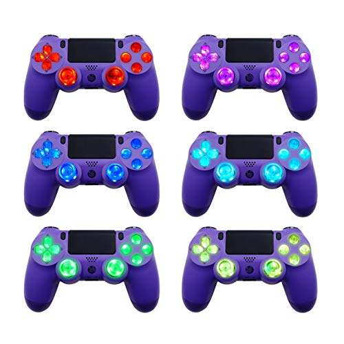 ASHATA Kit de Botones LED DTF con pulsadores Luminosos de 6 Colores para Controlador PS4, Rojo/Verde/Azul/Amarillo Claro/Violeta/Cian, con Herramientas - Controlador NO Incluido