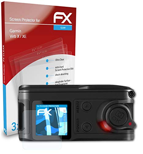 atFoliX Lámina Protectora de Pantalla Compatible con Garmin Virb X/XE Película Protectora, Ultra Transparente FX Lámina Protectora (3X)