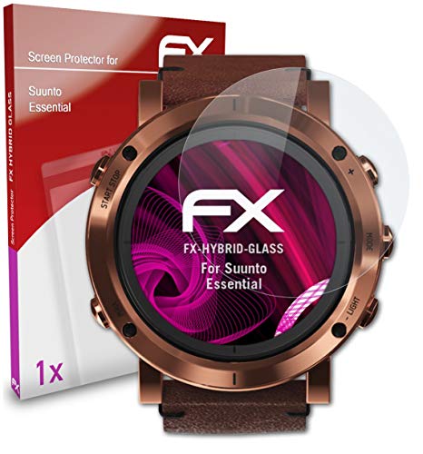 atFoliX Lámina Protectora de plástico Cristal Compatible con Suunto Essential Película Vidrio, 9H Hybrid-Glass FX Protector Pantalla Vidrio Templado de plástico