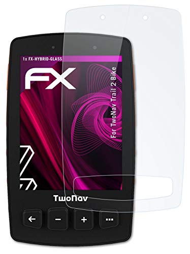 atFoliX Lámina Protectora de plástico Cristal Compatible con TwoNav Trail 2 Bike Película Vidrio, 9H Hybrid-Glass FX Protector Pantalla Vidrio Templado de plástico