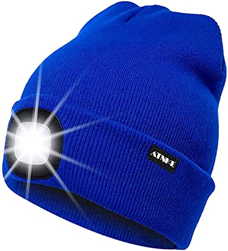 ATNKE Gorro con Luz LED, USB Recargable Gorra para Correr Super Brillante 4 LED Impermeable Luz Invierno Cálido Faros Regalos para Hombre y Mujer/Blue