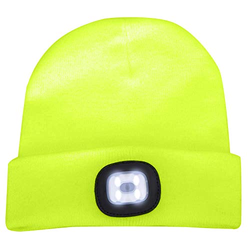 ATNKE Gorro con Luz LED, USB Recargable Gorra para Correr Super Brillante 4 LED Impermeable Luz Invierno Cálido Faros Regalos para Hombre y Mujer/Fluorescent Yellow