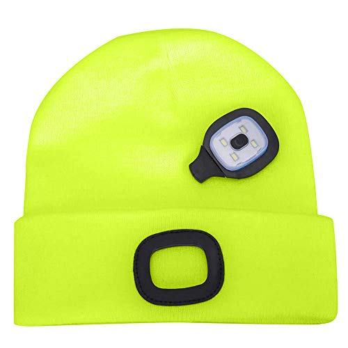 ATNKE Gorro con Luz LED, USB Recargable Gorra para Correr Super Brillante 4 LED Impermeable Luz Invierno Cálido Faros Regalos para Hombre y Mujer/Fluorescent Yellow