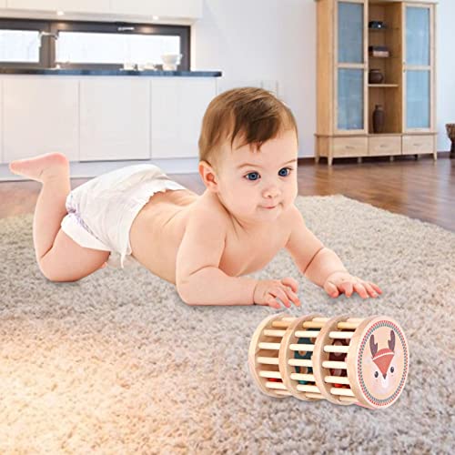 Augneveres Tambor rodante con Cilindro de Bolas Montessori, Rodillo de Madera Natural con Bolas de Colores, Juguete de Arrastre rodante de 3 Capas para bebés de 6 a 12 Meses, Entrenamiento Visual