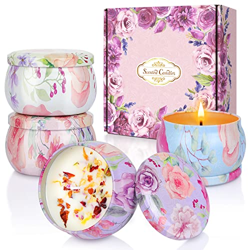 Aukiita Velas Aromaticas, Juego de 4 Velas Perfumadas para Mujer Mamá, Cera de Soja 100% Natural, Regalos para Navidad, Día de Madre, Cumpleaños, Baño, Yoga